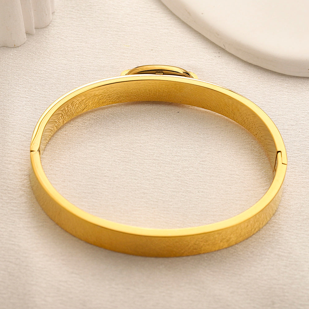 304 Stainless Steel Color-Inlay Oval-Link Bangle Bracelet