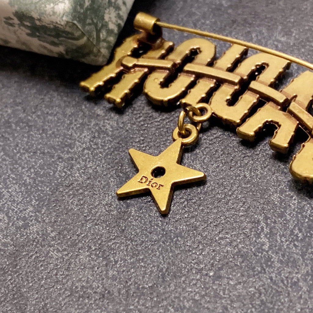 Lettered Stone-Set Brooch with Star Drop