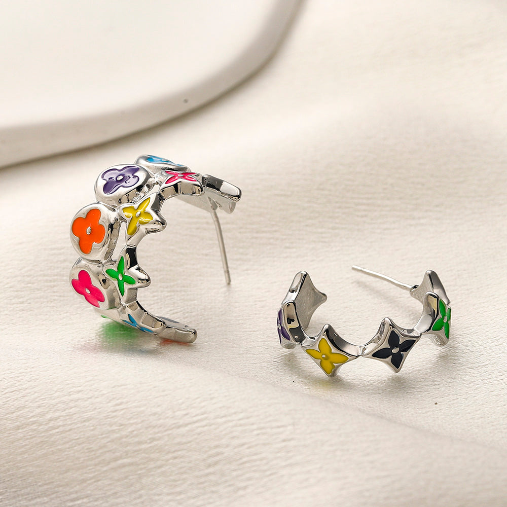 Aros con flores y estrellas de colores de acero inoxidable 304
