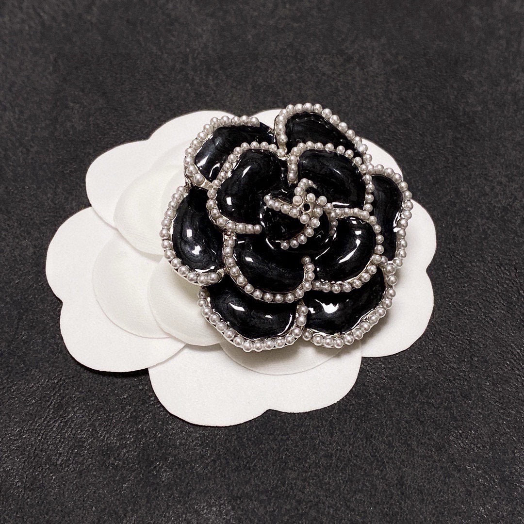 Beaded Camellia Flower Brooch