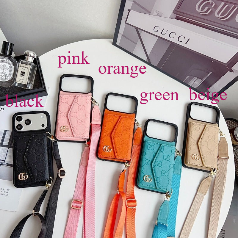 Quilted Emblem Phone Case with Card Pocket and Strap
