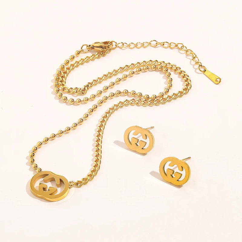 304 Stainless Steel Polished Double-G Earrings & Necklace Collection