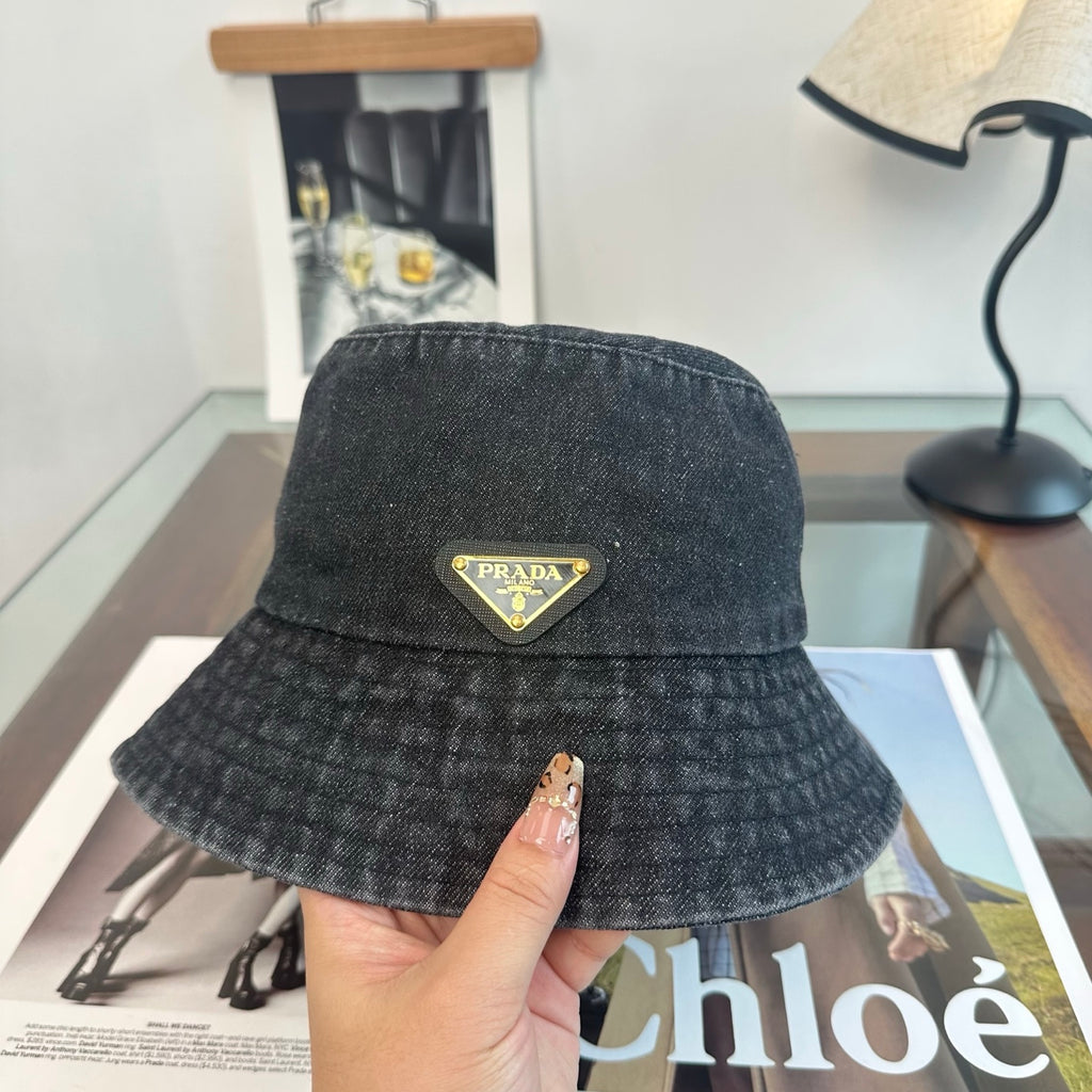 Denim Bucket Hat with Triangle Emblem