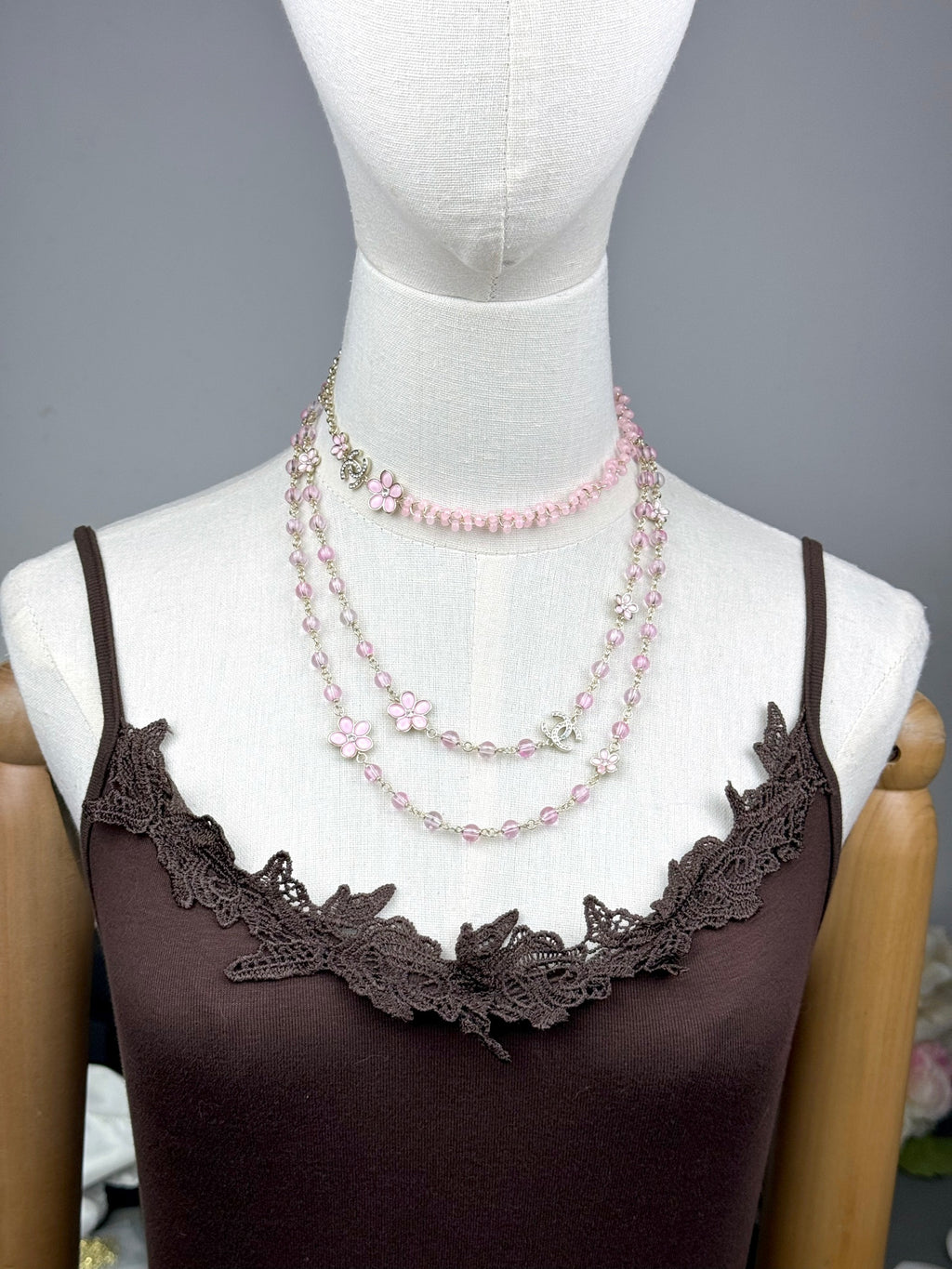 Colar comprido de camisola, pendente de resina floral rosa