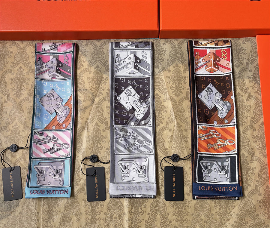 Foulard long imprimé panneaux illustrés - 5 x 120 cm