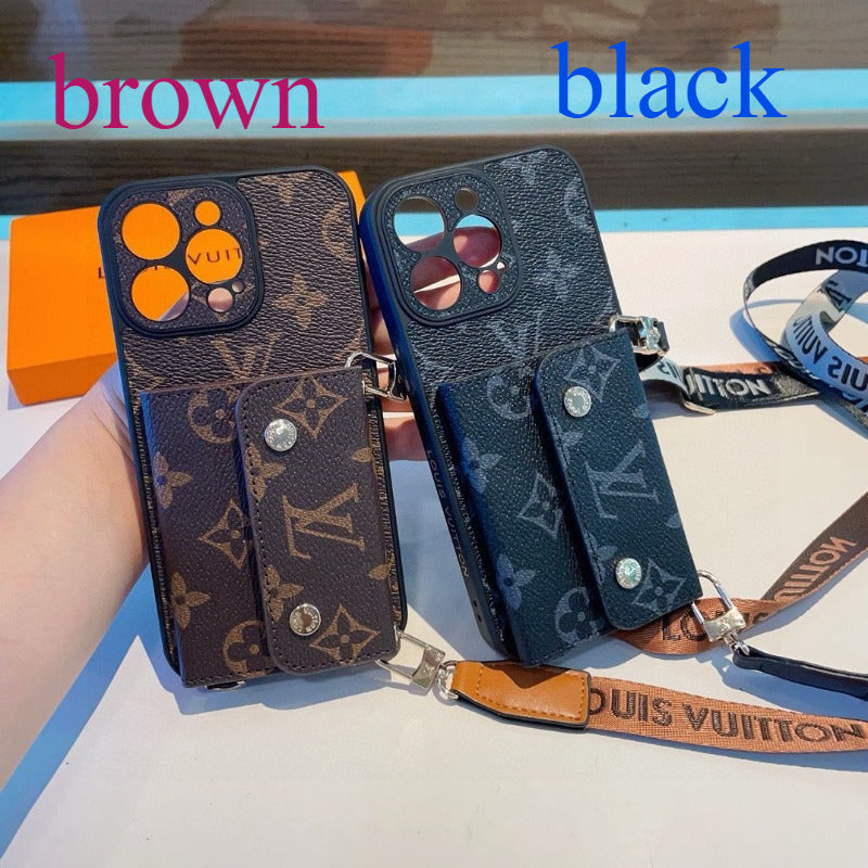 Monogram Phone Case with Snap Card Pocket and Strap