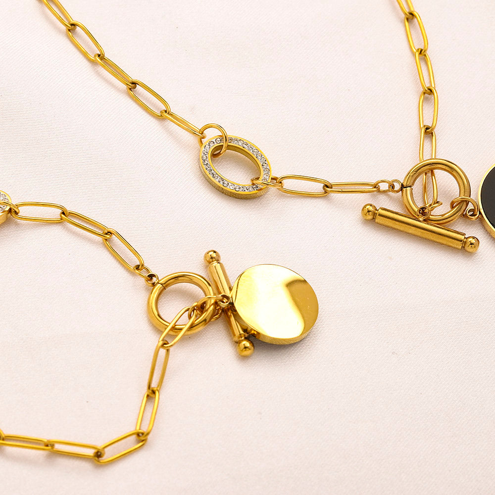 304 Stainless Steel Round Pendant Paperclip Bracelet & Necklace - Individual or Set
