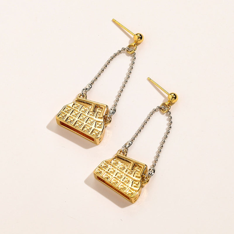 Pendientes de cadena colgante con dije de bolso de acero inoxidable 304