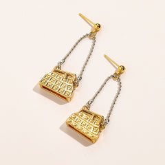 Pendientes de cadena colgante con dije de bolso de acero inoxidable 304