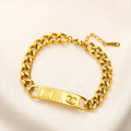 Pulseira de Corrente com Placa de Aço Inoxidável 304 com Monograma Gravado