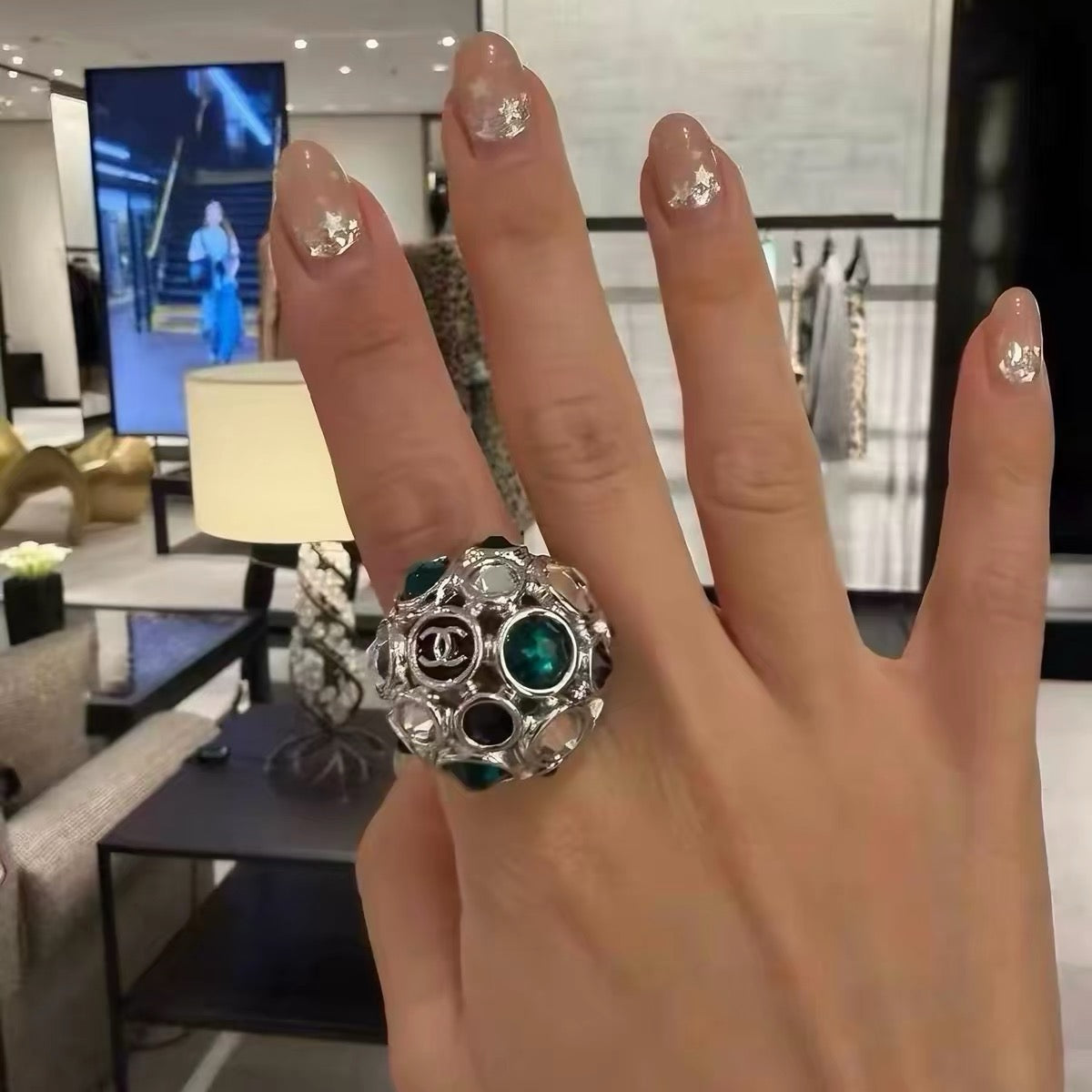 Oval Stone Cluster Statement Ring
