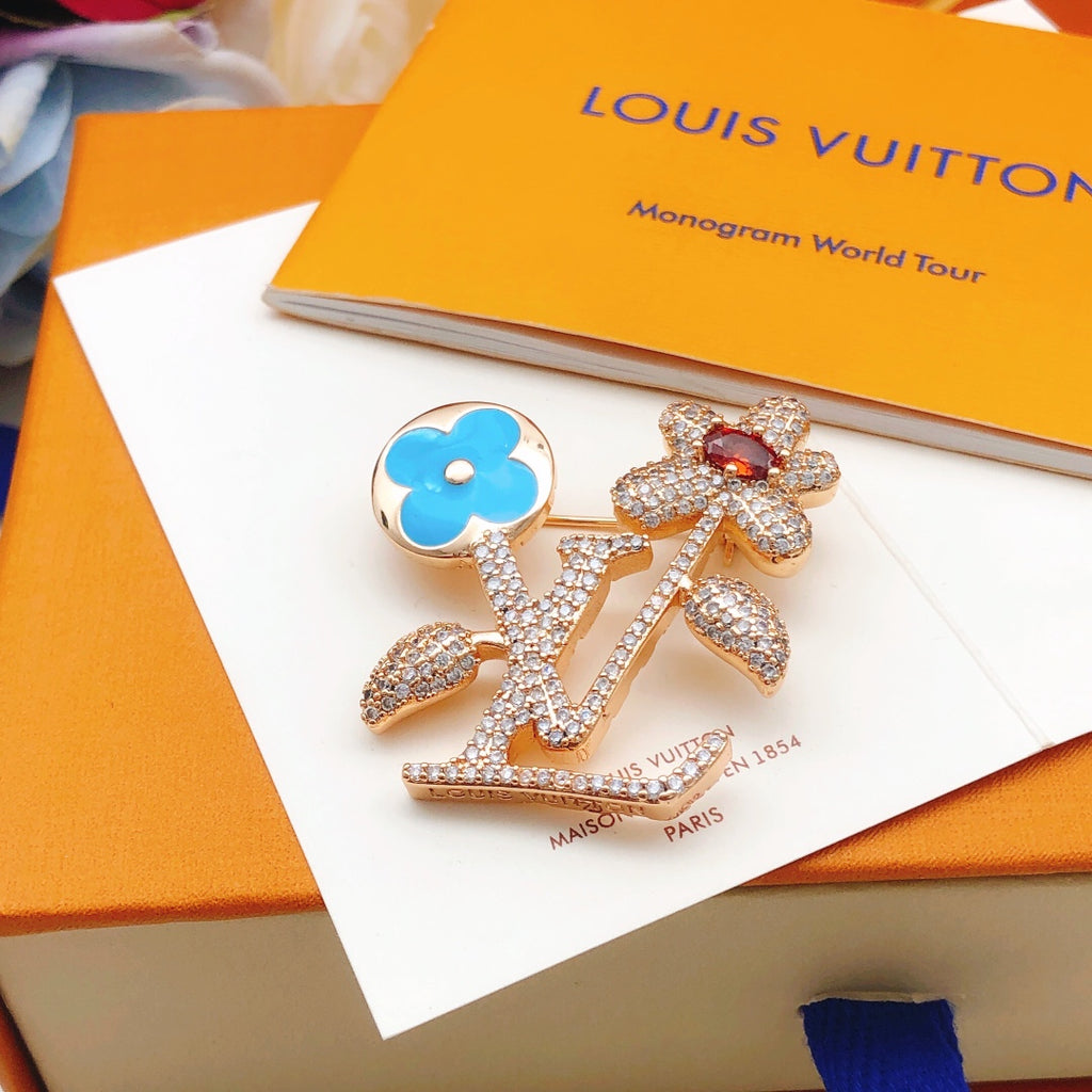 Flower & Letter Motif Brooch