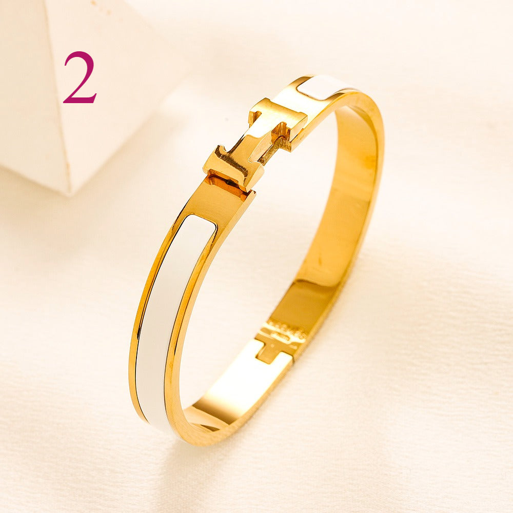 304 Stainless Steel Slim Color-Inlay H-Clasp Bangle Bracelet