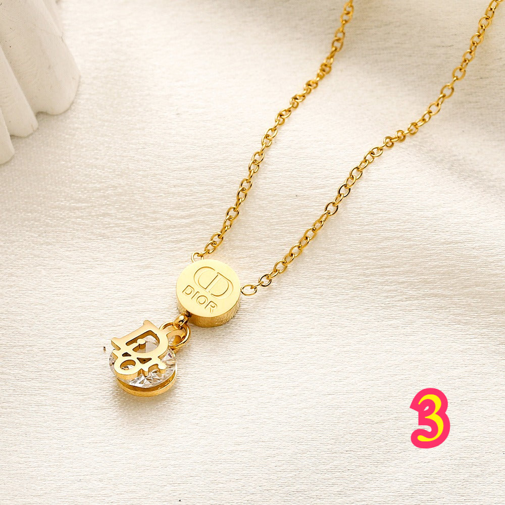 Collar con disco y colgante de monograma de acero inoxidable 304 - 4 opciones de estilo