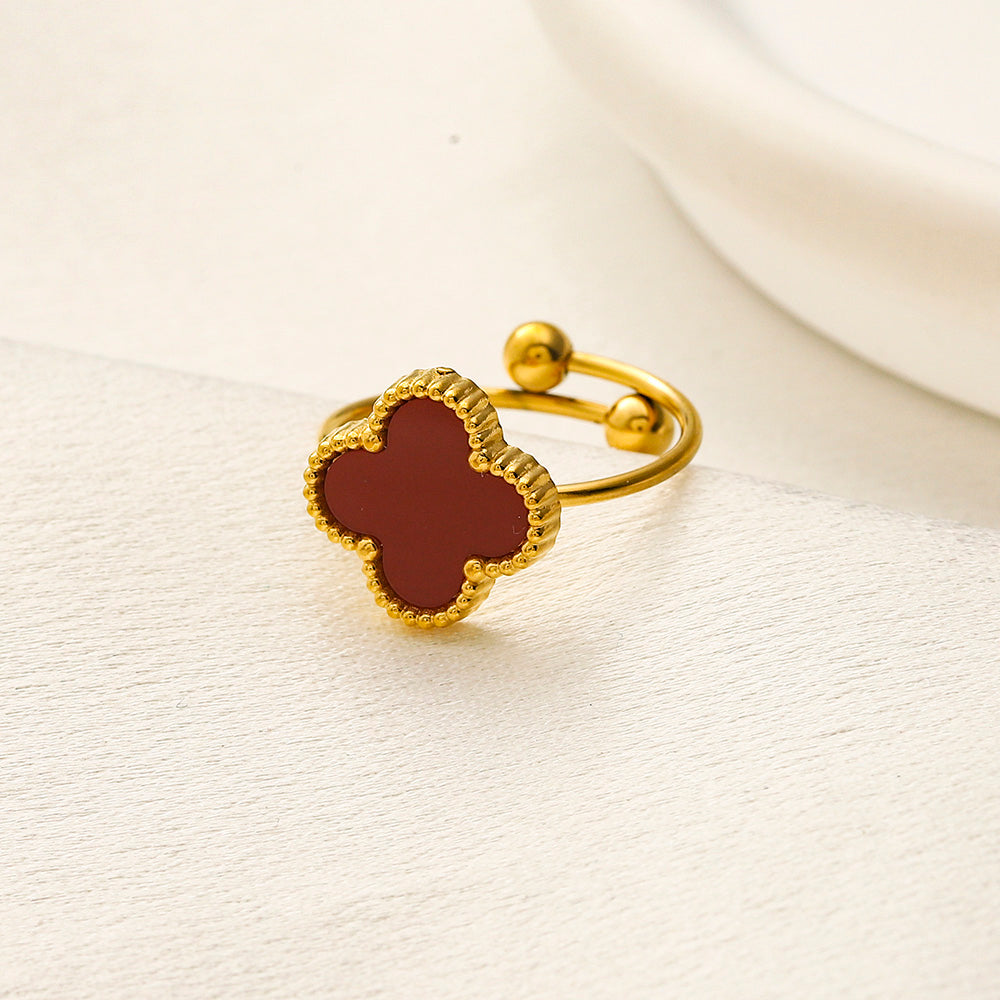 Color-Inlay Quatrefoil Open Ring