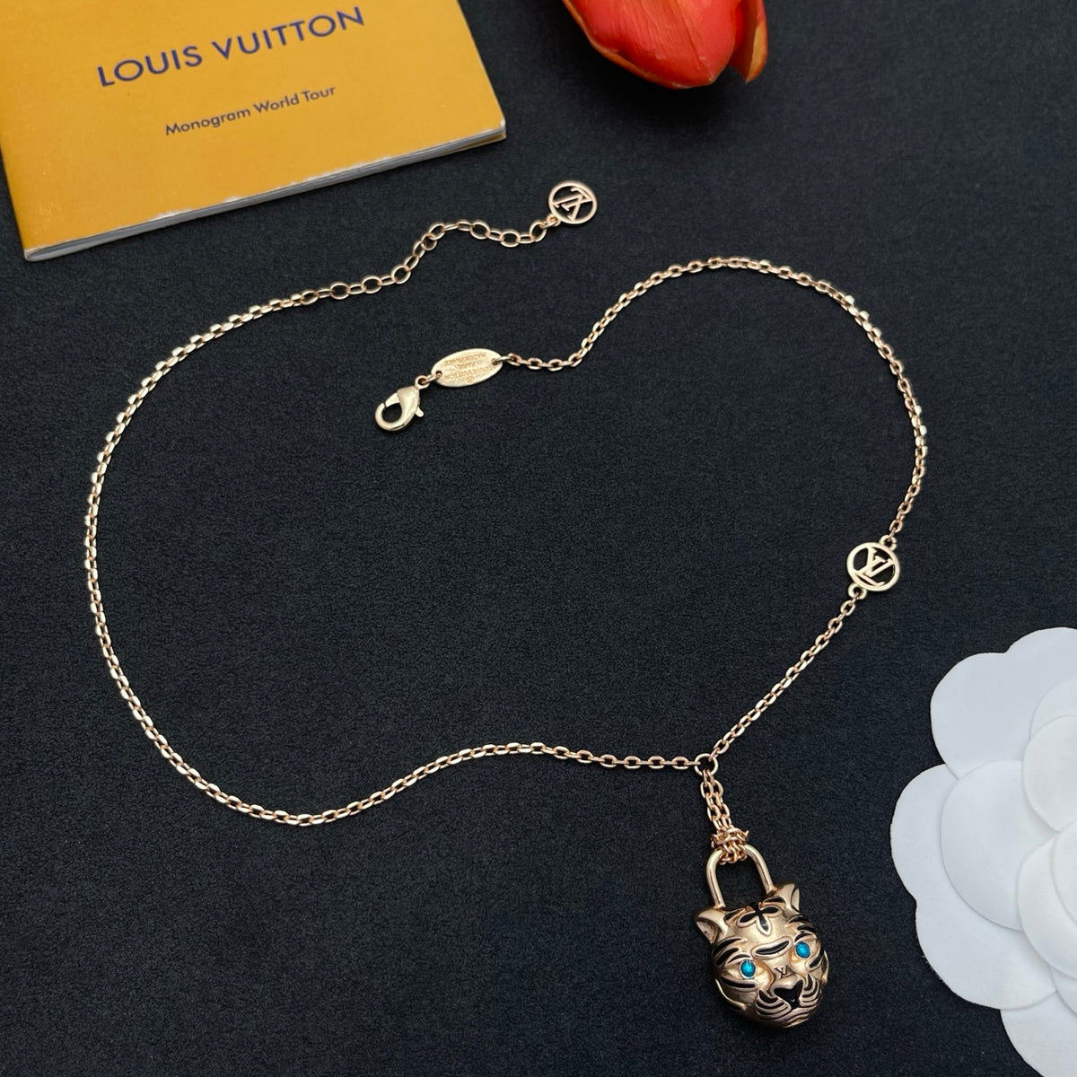 Pave Floral Pendant Station Necklace