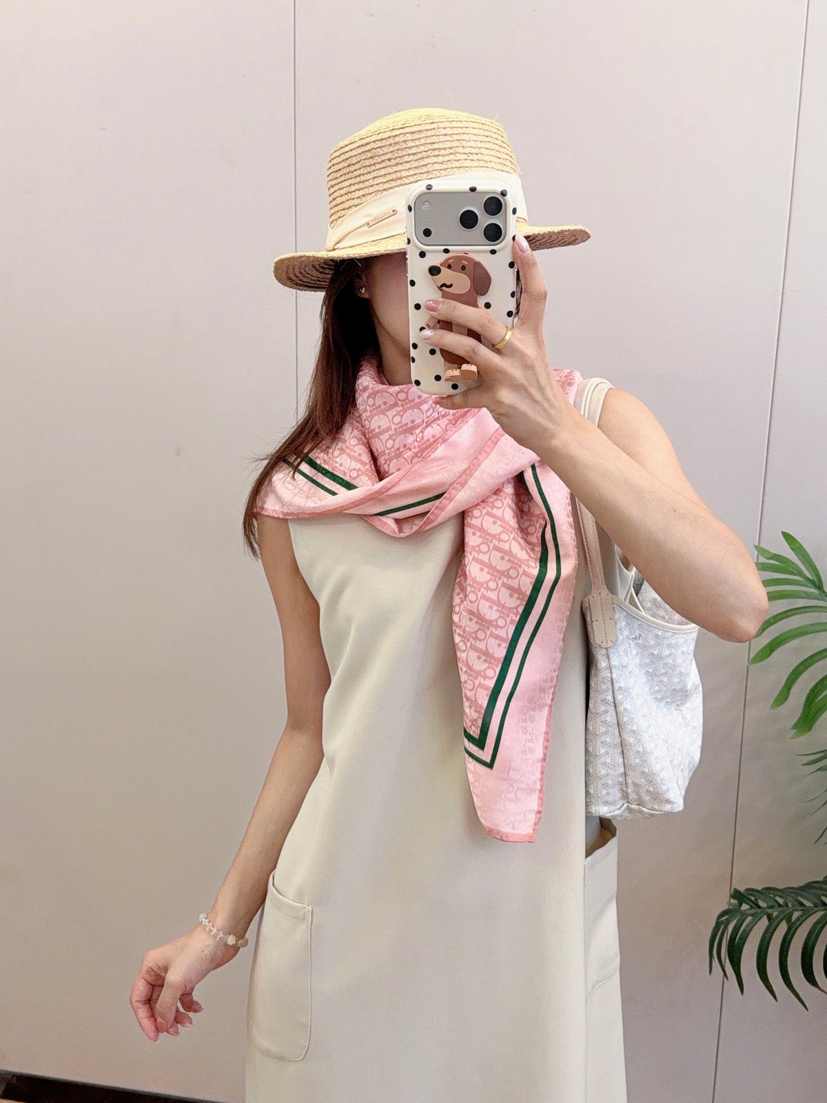 Foulard carré à monogramme et bordure rayée – 90 x 90 cm