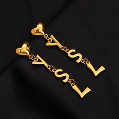 Pendientes colgantes de acero inoxidable 304 con corazón y letra en cadena