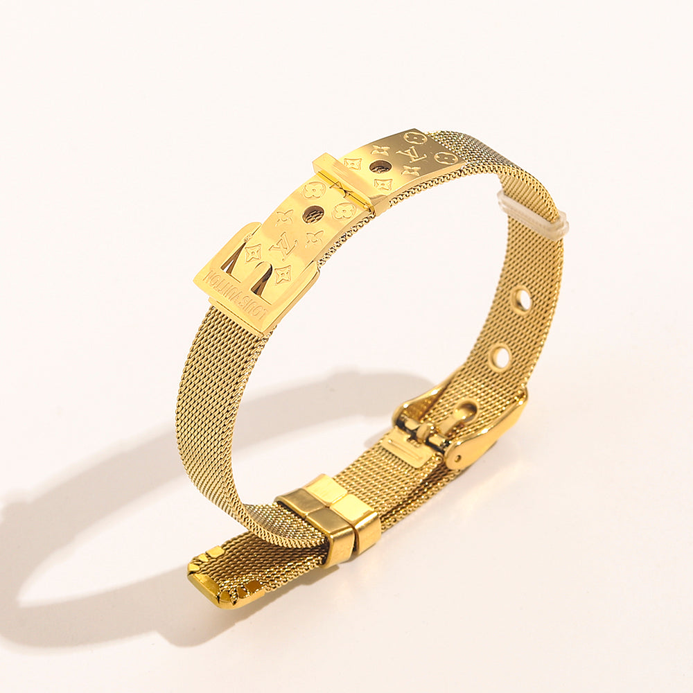 Bracelete de Malha de Aço Inoxidável 304 com Fecho Retangular