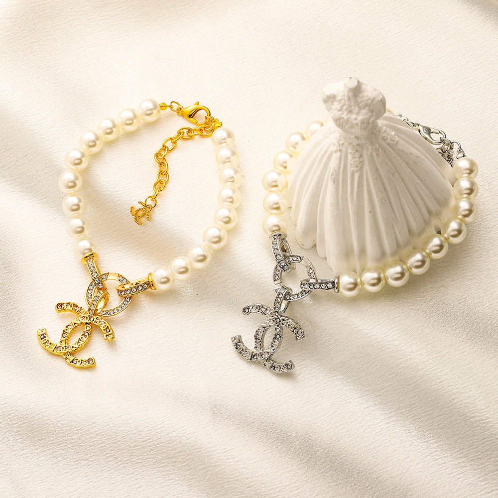 Alloy Pearl-Effect Interlocking-C Earrings, Bracelet & Necklace Collection