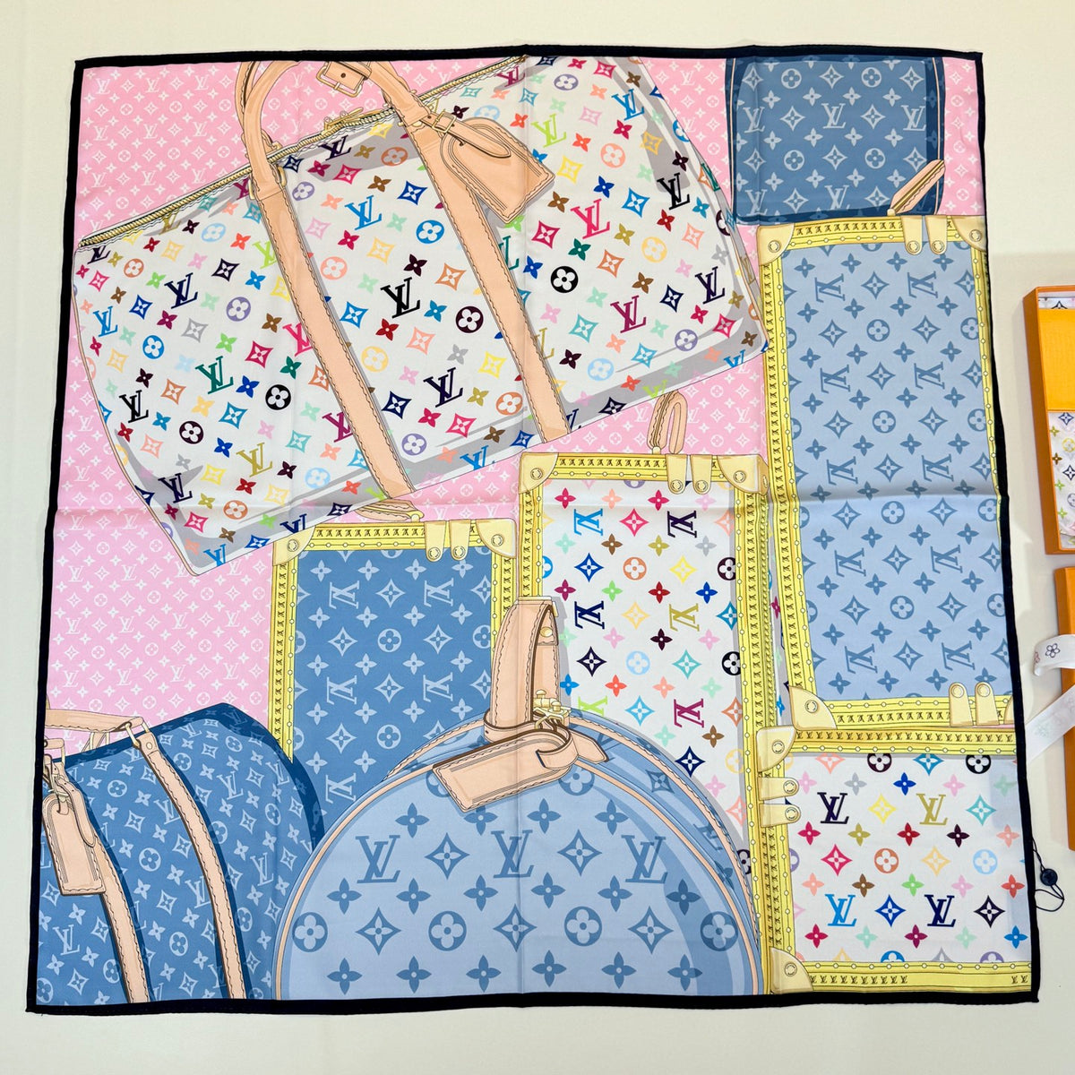 Contrast Border Floral Monogram Square Scarf - 90 x 90 cm