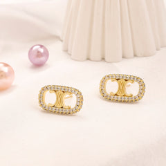 304 Stainless Steel Pave Oval Stud Earrings