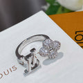Open Flower & Letter Motif Ring