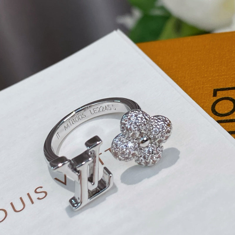 Open Flower & Letter Motif Ring