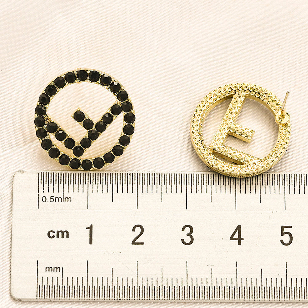 304 Stainless Steel Black Stone Round Stud Earrings