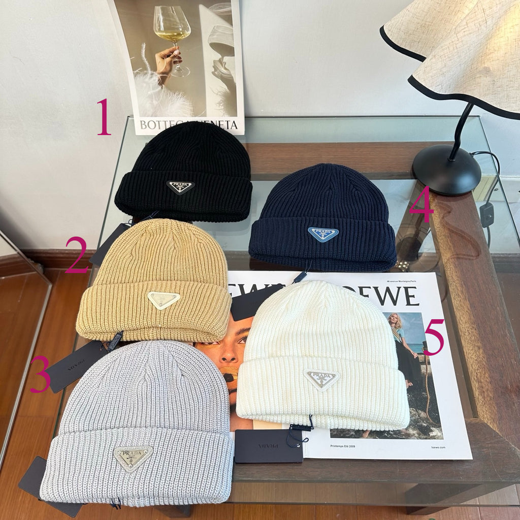 Ribbed Knit Beanie with Triangle Emblem