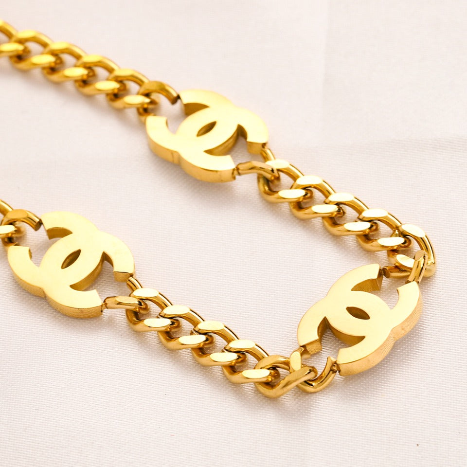 304 Stainless Steel Round Monogram Curb Chain Bracelet & Necklace - Individual or Set