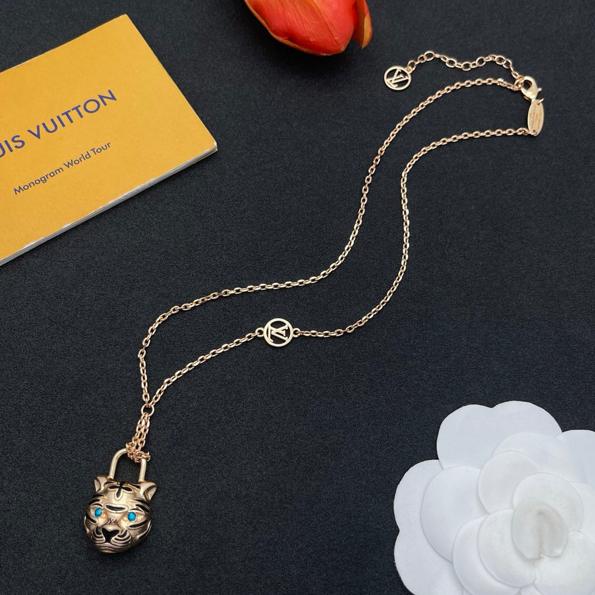 Pave Floral Pendant Station Necklace