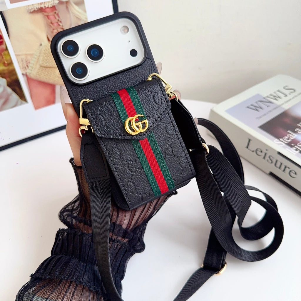 Web Stripe Phone Case with Card Pocket and Strap