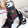 Web Stripe Phone Case with Card Pocket and Strap