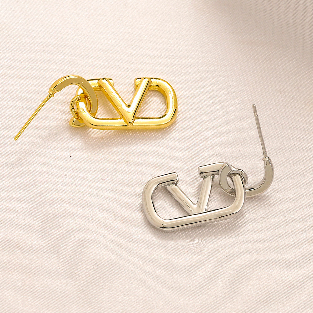 304 Stainless Steel Double V-Motif Drop Earrings
