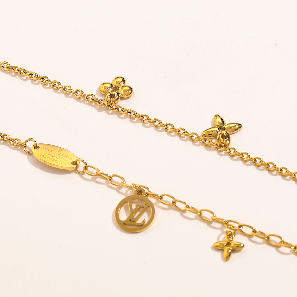 304 Stainless Steel Draped Floral Charm Bracelet & Necklace - Individual or Set