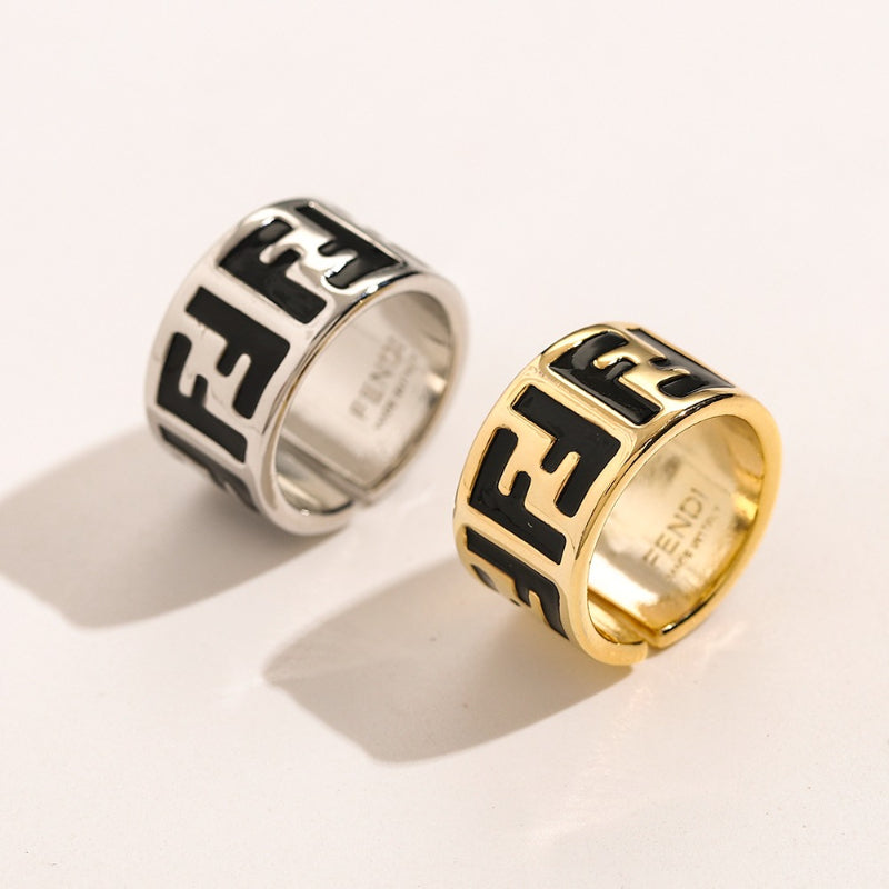 Black Inlay Geometric Letter Band Ring