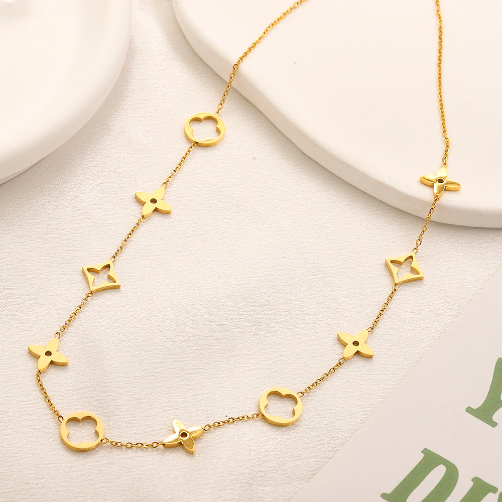 Collier à maillons géométriques floraux en acier inoxydable 304