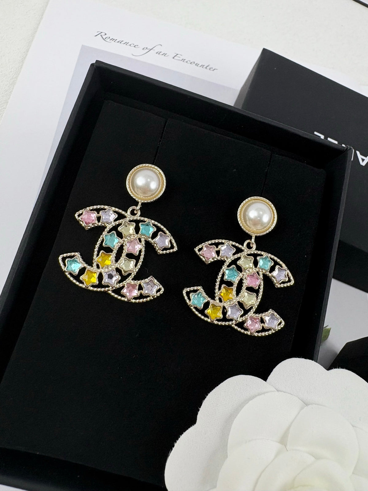 Pearl-Effect & Multicolor Stone Drop Earrings