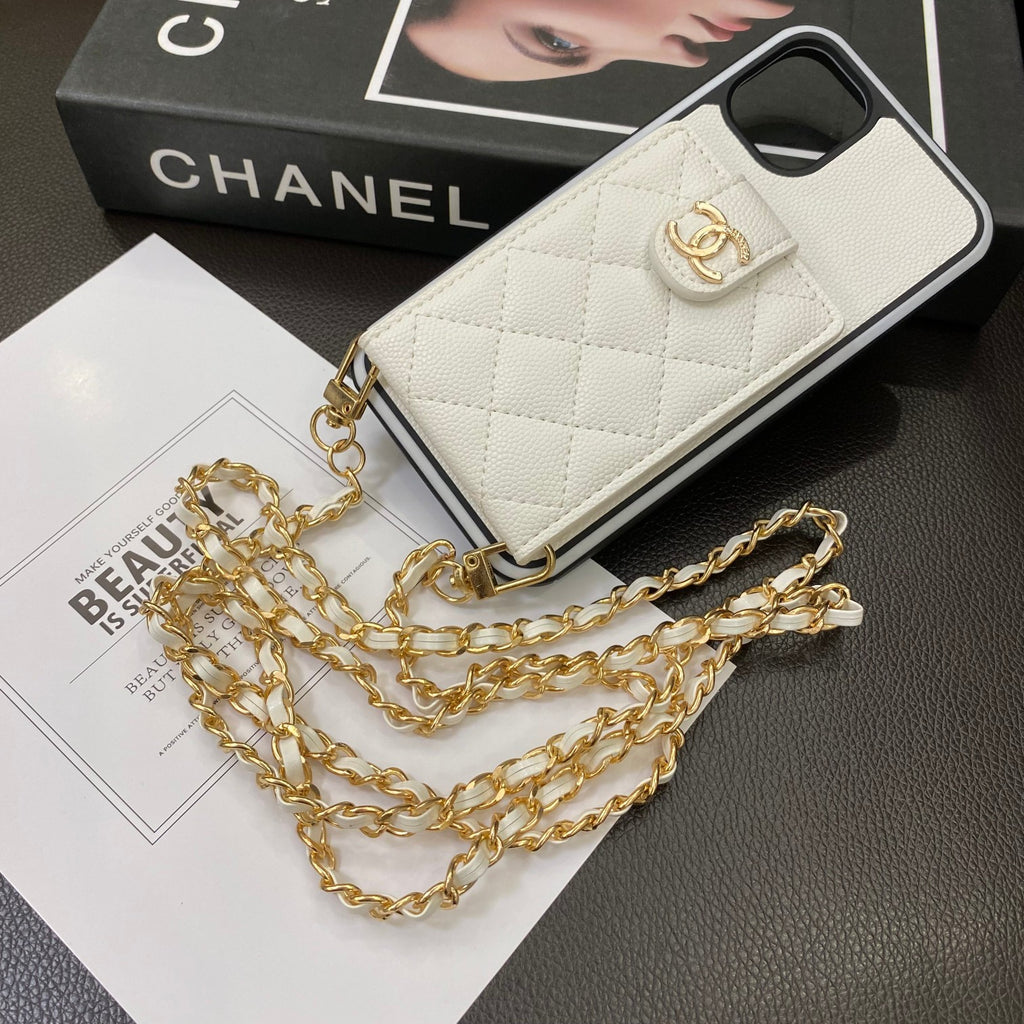 Diamond Quilted Card Pocket Phone Case with Chain