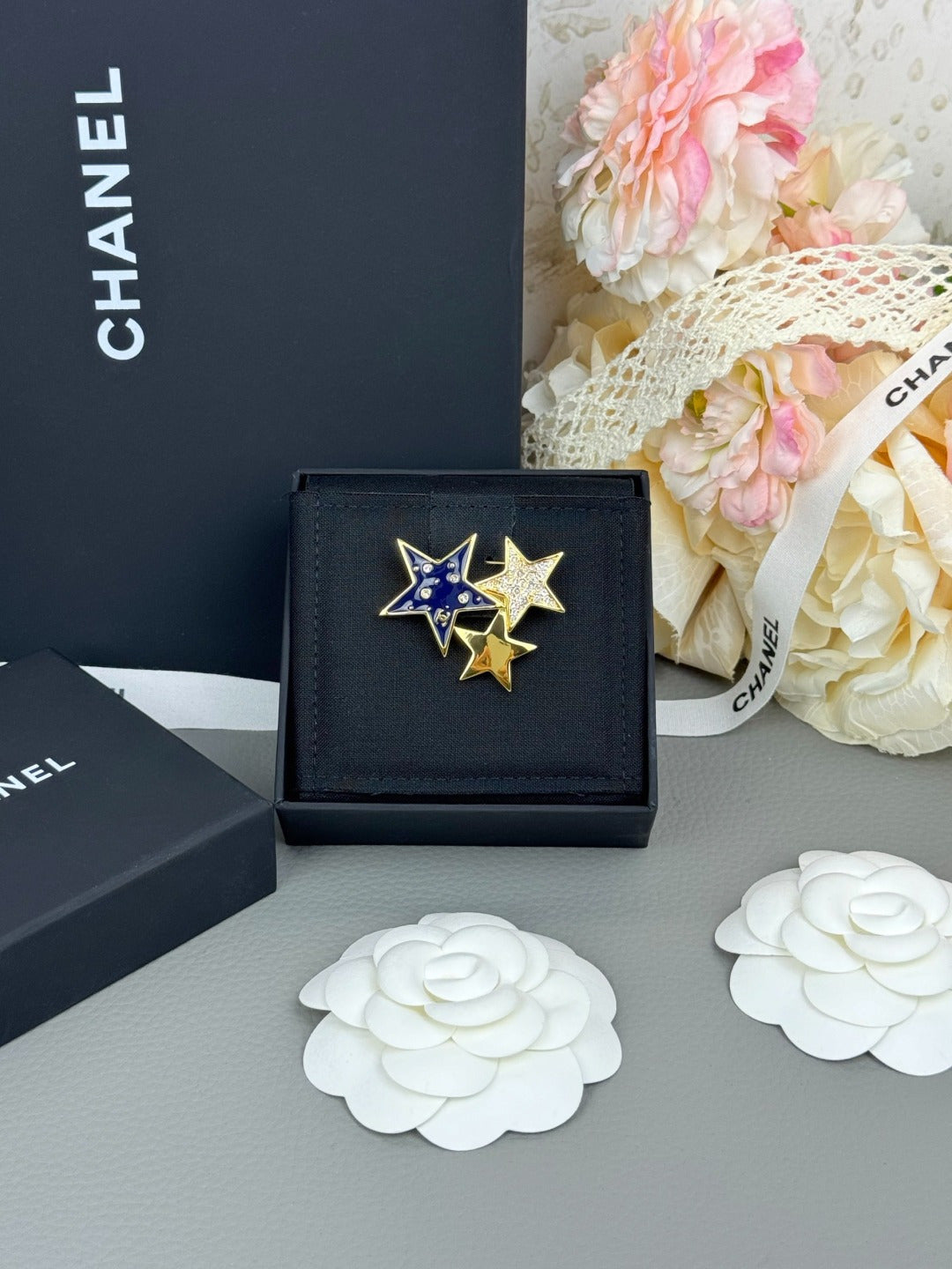 Triple Star Brooch with Stone Accents