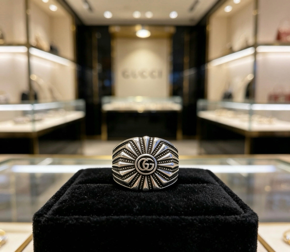 Sunburst Emblem Wide Band Ring