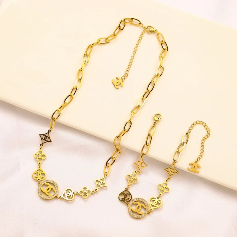 304 Stainless Steel Mixed-Link Monogram Bracelet & Necklace - Individual or Set