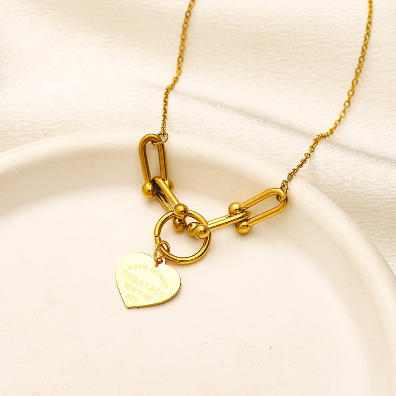 304 Stainless Steel Heart Charm Toggle Paperclip Necklace