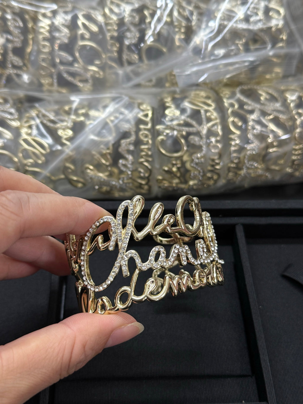 Openwork Script Lettering Cuff Bracelet