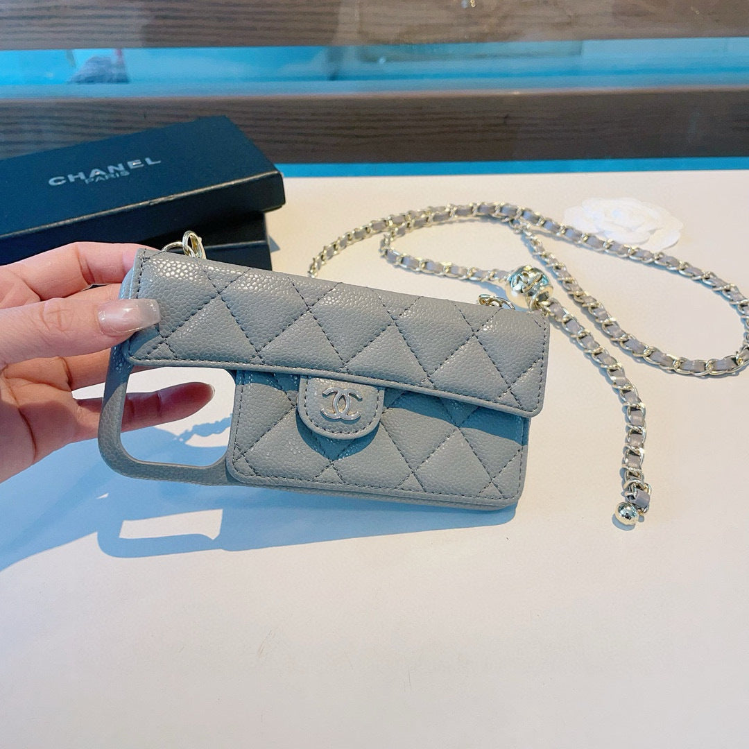 Geometric Quilted Phone Case with Chain Strap