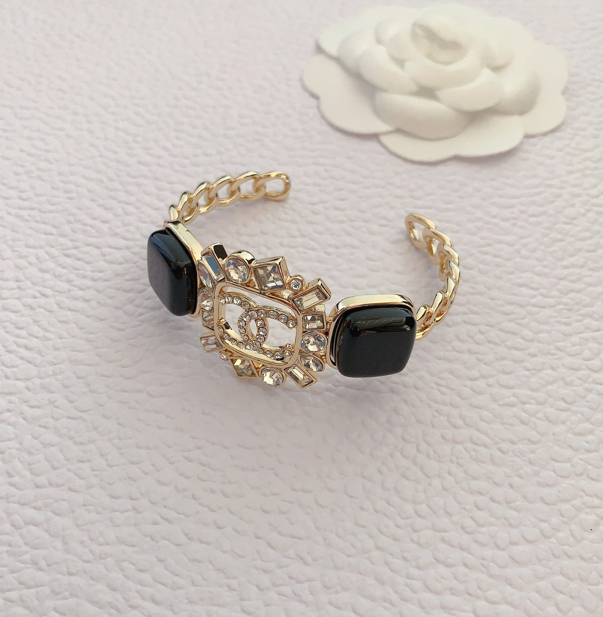 Emblem Chain Bracelet with Black Bead Accents
