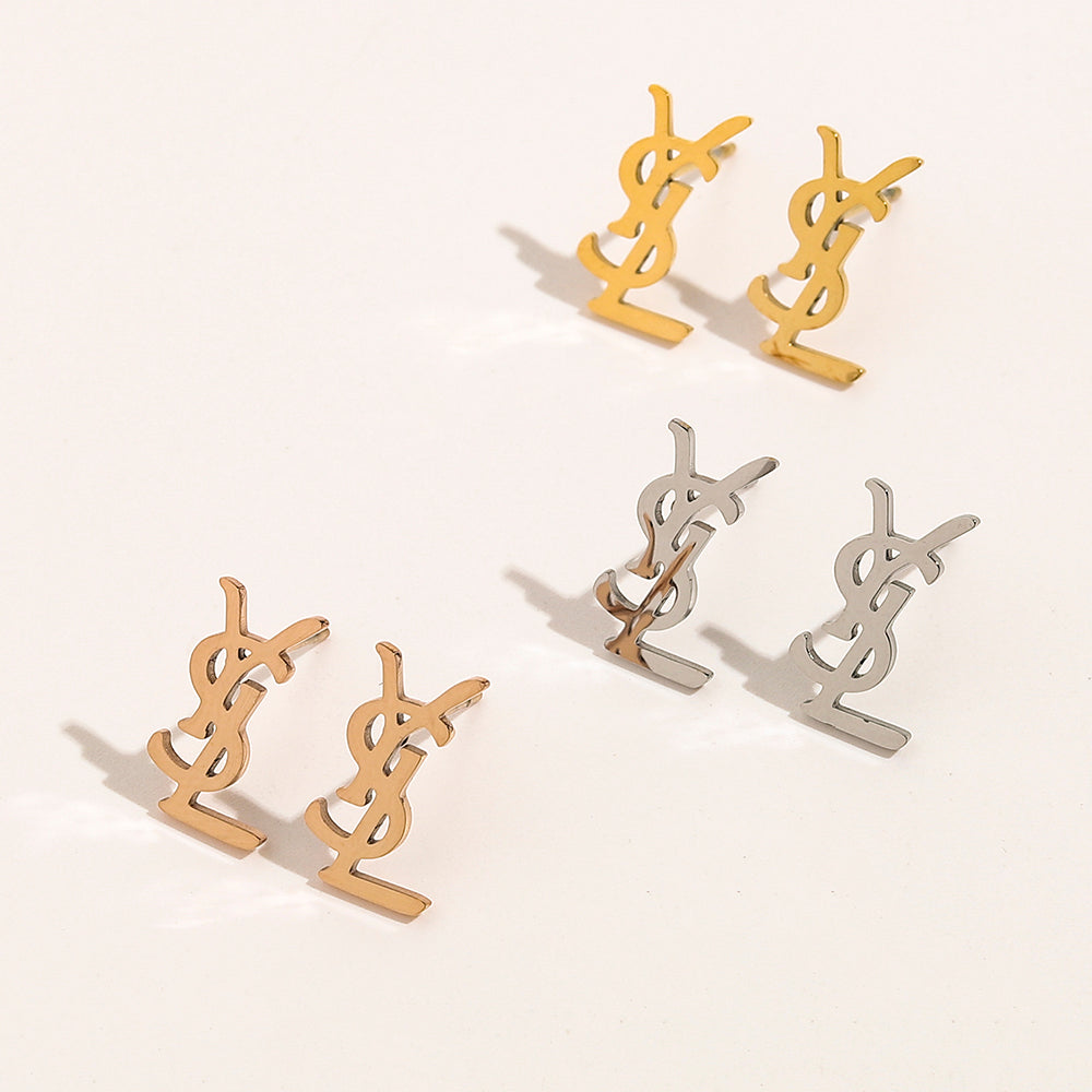 304 Stainless Steel Sideways Monogram Earrings, Bracelet & Necklace Collection