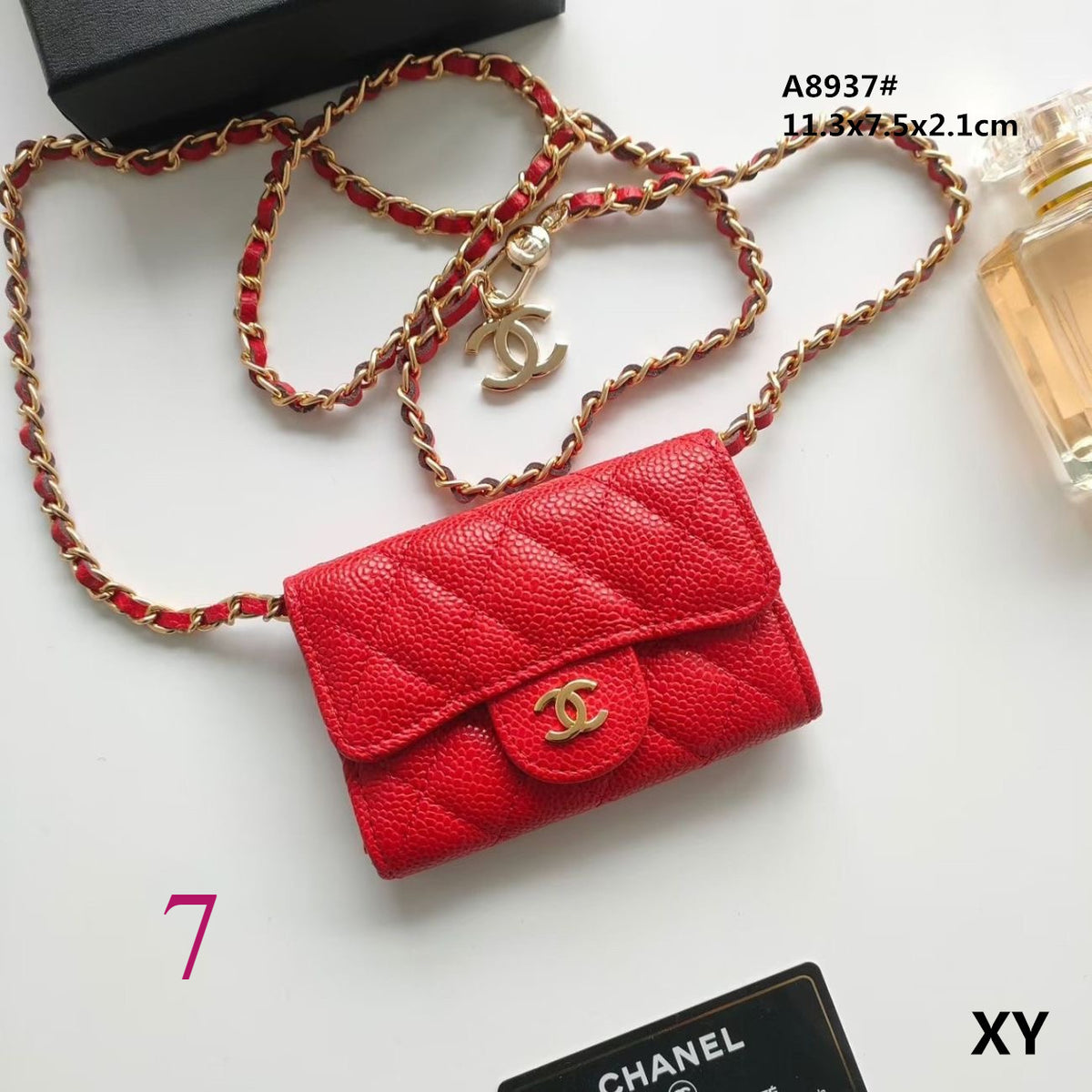 Quilted Compact Chain Strap Wallet 024