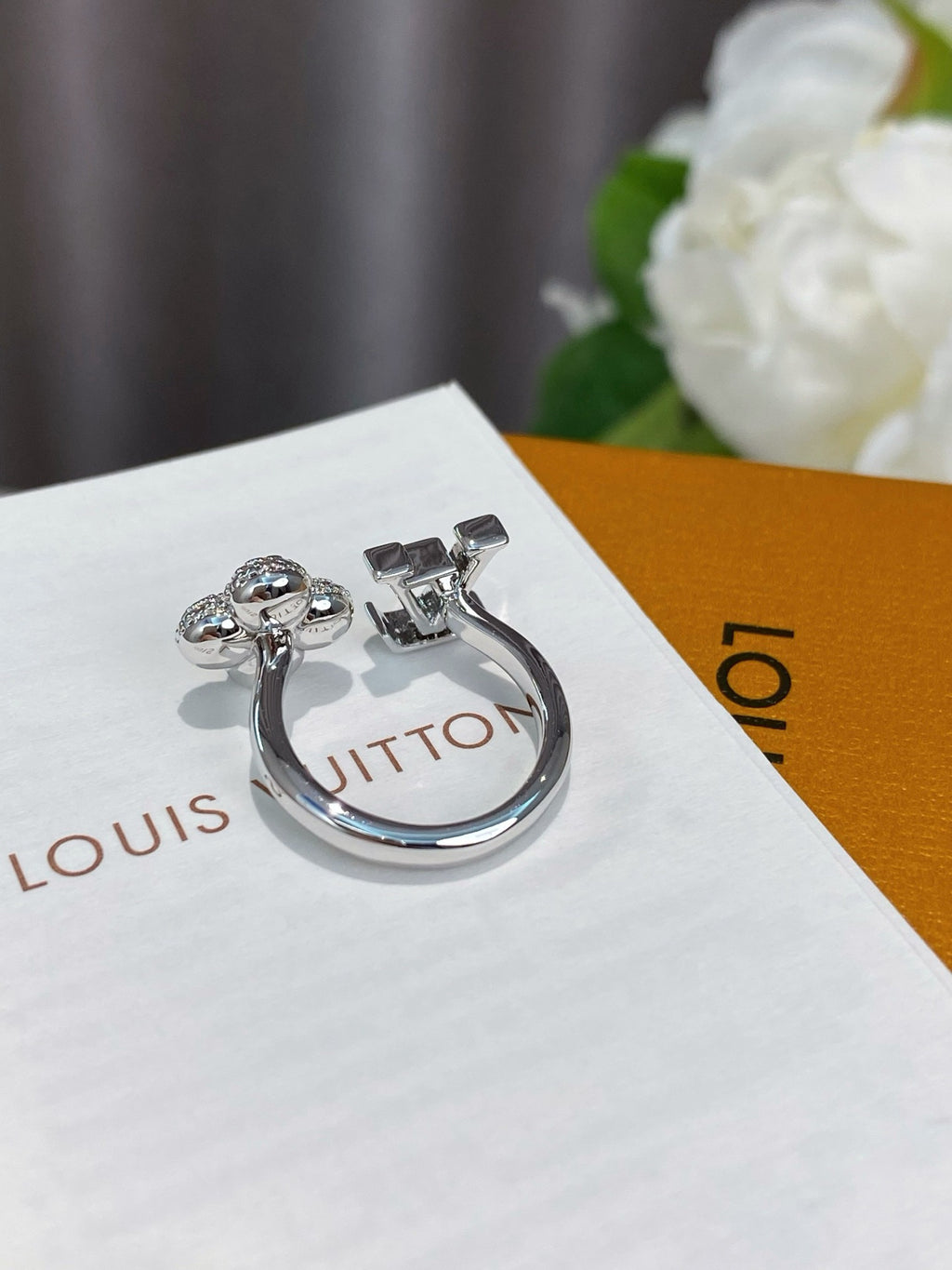 Open Flower & Letter Motif Ring